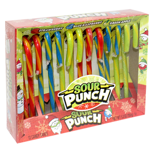 Sour Punch Assorted Candy Canes - 12 Count 5.3 oz. Box - For fresh candy and great service, visit www.allcitycandy.com