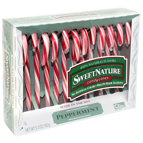 Sweet  Nature Natural Candy Canes 12 count 5.3 oz. Box - For fresh candy and great service, visit www.allcitycandy.com