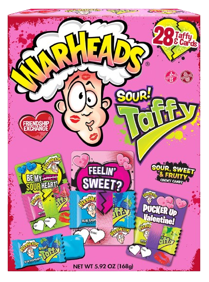 Warheads Valentine's Taffy and Cards 28 count Exchange 5.92 oz. Box - For fresh candy and great service, visit www.allcitycandy.com