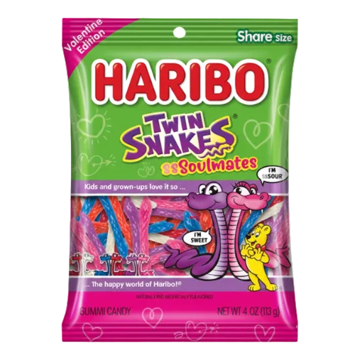 Haribo Valentines Twin Snakes Soulmates 4 oz. Bag - Visit www.allcitycandy.com for great candy and delicious treats! 