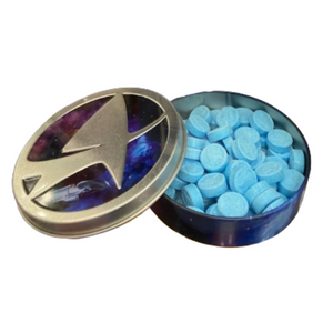 Star Trek Insignia Blue Raspberry Sours 1.5 oz. Tin - Case of 12 - For fresh candy and great service, visit www.allcitycandy.com