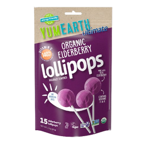 Yum Earth Ultimate Organic Elderberry Lollipops 3.3 oz. Bag - Visit www.allcitycandy.com for great candy and delicious treats! 