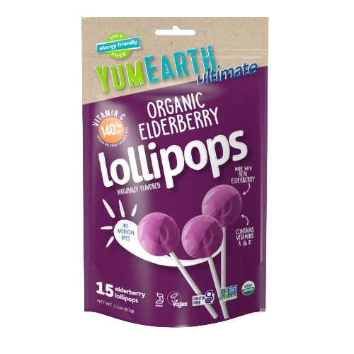 Yum Earth Ultimate Organic Elderberry Lollipops 3.3 oz. Bag - Visit www.allcitycandy.com for great candy and delicious treats! 