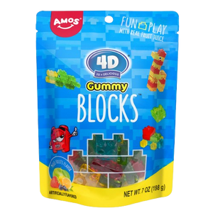 Amos 4 D Gummy Blocks 7 oz. Bag  Visit www.allcitycandy.com for great candy and delicious treats! 