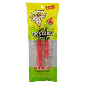 Warheads Sour Rock Candy Sticks Watermelon 2 Count 1.06 oz. Bag - Visit www.allcitycandy.com for great candy and delicious treats! 