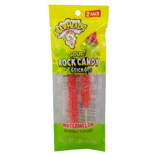 Warheads Sour Rock Candy Sticks Watermelon 2 Count 1.06 oz. Bag - Visit www.allcitycandy.com for great candy and delicious treats! 