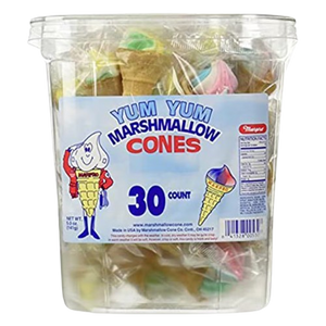 Marpro Marshmallow Candy Cones 30 count 5 oz. Tub - Visit www.allcitycandy.com for great candy and delicious treats! 