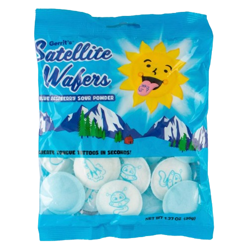 Gerrit's Blue Raspberry Satellite Wafers 1.27 oz. Bag - Visit www.allcitycandy.com for great candy, service and delicious treats! 
