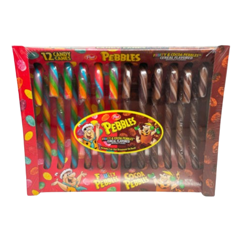 Post Cocoa and Fruity Pebbles Cereal Candy Canes 12 count 5.29 oz. Box - Visit www.allcitycandy.com for great candy, service and delicious treats! 