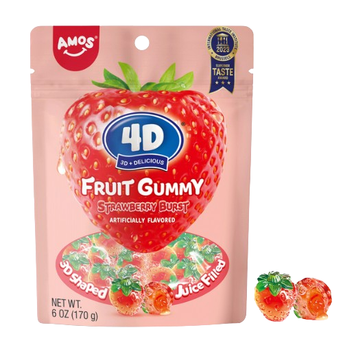 Amos 4D Strawberry Burst 6 oz. Bag - Visit www.allcitycandy.com for great candy, service and delicious treats! 