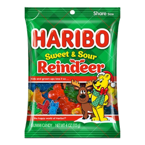 Haribo Sweet and Sour Reindeer Gummi Candy 4 oz. Bag - Visit www.allcitycandy.com for great candy, service and delicious treats!