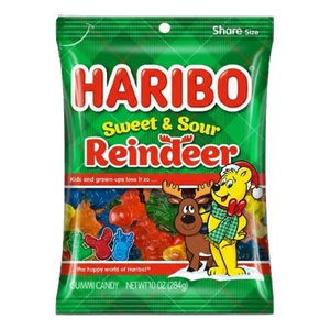 Haribo Sweet and Sour Reindeer Gummi Candy 10 oz. Bag - Discover www.allcitycandy.com for bulk candy, chocolates, gummies & seasonal sweets. Perfect for parties, gifts & everyday treats—shop your favorites now!
