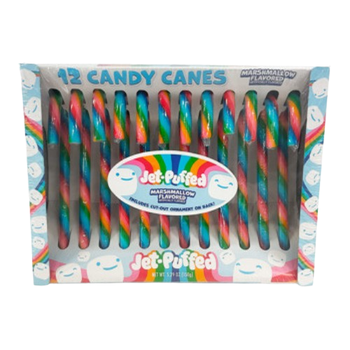 Kraft Jet Puffed Marshmallow Rainbow Candy Cane 12 Count 5.29 oz. Box - Visit www.allcitycandy.com for great candy, service and delicious treats!