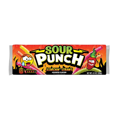 Sour Punch Scorchin' Straws 4.5 oz. Tray - Visit www.allcitycandy.com for great candy, service and delicious treats!