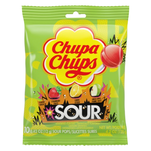 Chupa Chups Sour Assorted Pops 4.2 oz. Bag - Visit www.allcitycandy.com for great candy, service and delicious treats!