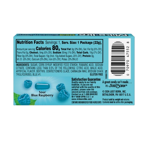 Mike and Ike Sour Blue Raspberry 0.78 oz. Box