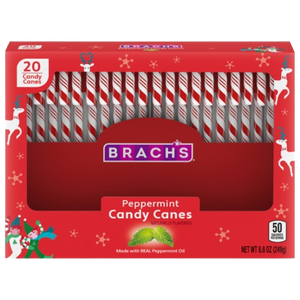 Brach's Bob's Red and White Mint Canes 20 Count Box 8.8 oz. - Visit www.allcitycandy.com for great candy, service and delicious treats!