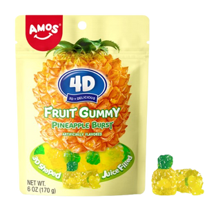 Amos 4D Pineapple Burst Gummy Candy 6 oz. Bag - Visit www.allcitycandy.com for great candy, service and delicious treats!