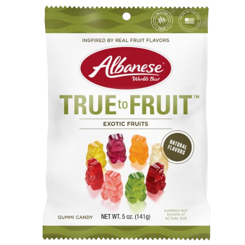 Albanese True to Fruit Exotic Fruits Gummi Bears  5 oz. Bag - Visit www.allcitycandy.com for great candy, service and delicious treats!