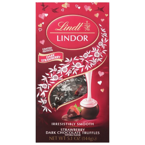 Lindt Lindor Dark Strawberry Truffles 5.1 oz. Bag - Visit www.allcitycandy.com for great candy, service and delicious treats!