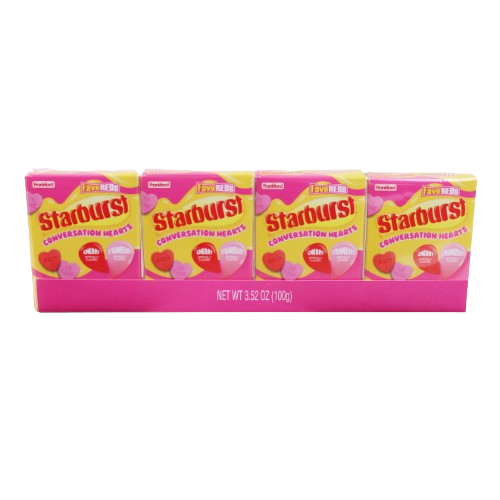 Starburst Conversation Hearts Fave Reds Pack of 4- 0.88 oz. Box - Visit www.allcitycandy.com for great candy, service and delicious treats!