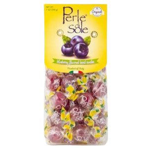 Perle di Sole Blueberry Drop with Tart Fizzy Filling 7 oz. Bag - Visit www.allcitycandy.com for great candy and delicious treats!