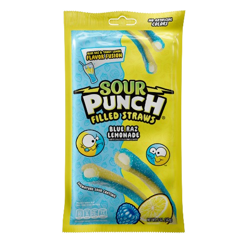 Sour Punch Filled Straws Blue Raz Lemonade Bag - All City Candy Sour Punch Filled Straws Blue Raz Lemonade Bag - All City Candy