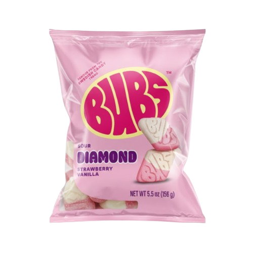 Bubs Sour Diamond Strawberry Vanilla 5.5 oz. Bag - Discover www.allcitycandy.com for bulk candy, chocolates, gummies & seasonal sweets. Perfect for parties, gifts & everyday treats—shop your favorites now!
