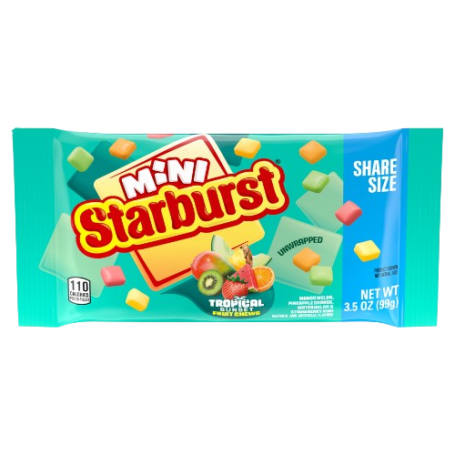 Starburst Mini Tropical Sunset 3.5 oz. Bag - Discover www.allcitycandy.com for bulk candy, chocolates, gummies & seasonal sweets. Perfect for parties, gifts & everyday treats—shop your favorites now!