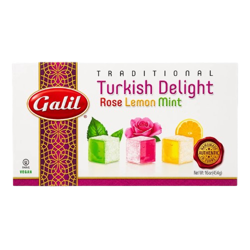Galil Turkish Delight Assorted Rose Lemon Mint 16 oz. Box - Discover www.allcitycandy.com for bulk candy, chocolates, gummies & seasonal sweets. Perfect for parties, gifts & everyday treats—shop your favorites now!