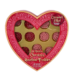Chocolate Rosebud Truffles Caramel Filled Heart Box 12-Piece - All