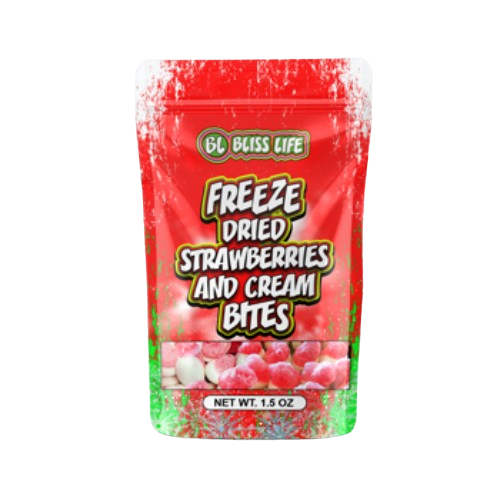 Bliss Life Freeze Dried Strawberries and Cream Bites 1.5 oz. Bag - Visit www.allcitycandy.com for delicious treats and sweet candy.