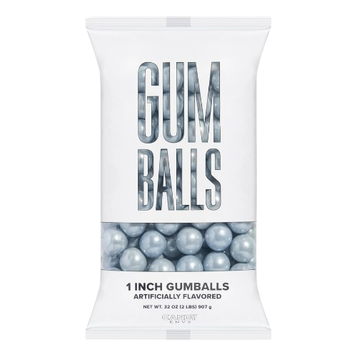 Candy Envy 1" Shimmer Silver Gumballs 2 lb. Bag - Visit www.allcitycandy.com for great customer service and delicious treats! 