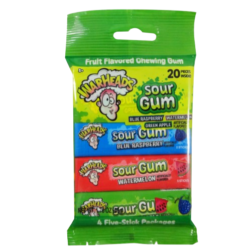 Warheads Sour Gum 4 pack Assorted 1.76 oz. visit www.allcitycandy.com for fresh and delicious sweet candy treats