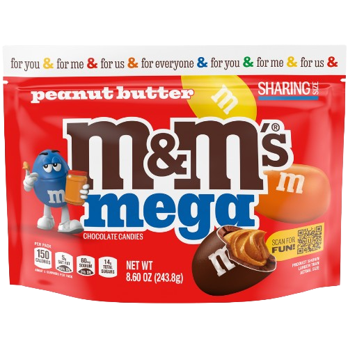 M&M Mega Peanut Butter Sharing Size 8.6 oz. Bag - Visit www.allcitycandy.com for great candy and delicious treats! 