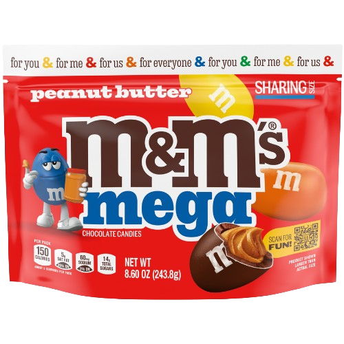 M&M Mega Peanut Butter Sharing Size 8.6 oz. Bag - All City Candy