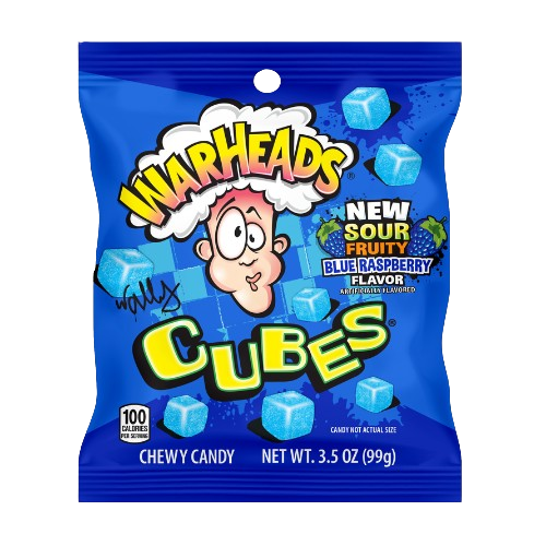 Warheads Blue Raspberry Cubes 3.5 oz. Bag - Visit www.allcitycandy.com for great candy and delicious treats! 