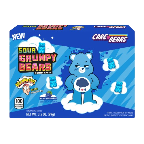 Warheads Care Bears Sour Grumpy Bears 3.5 oz. Theater Box - Visit www.allcitycandy.com for great candy and delicious treats! 