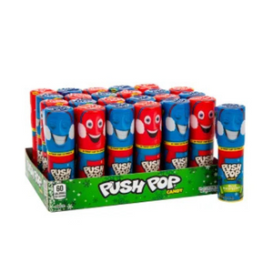 Blue Raspberry and Strawberry Holiday Push Pop candy tubes case of 24