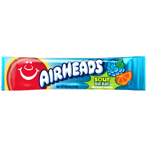 Airheads Sour Blue Blast 0.55 oz. Bar - Visit www.allcitycandy.com for great candy, service and delicious treats!