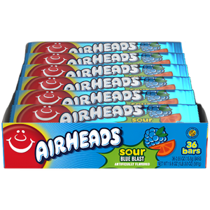 Airheads Sour Blue Blast 0.55 oz. Bar - Visit www.allcitycandy.com for great candy, service and delicious treats!