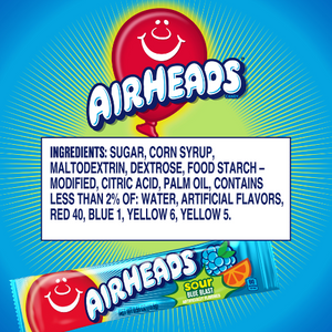 Airheads Sour Blue Blast 0.55 oz. Bar - Visit www.allcitycandy.com for great candy, service and delicious treats!