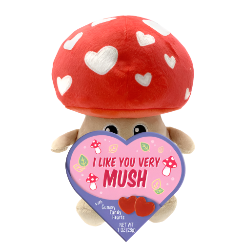 Mushroom Valentine's Plush with Gummy 1 oz. Box - Visit www.allcitycandy.com for great candy, service and delicious treats!