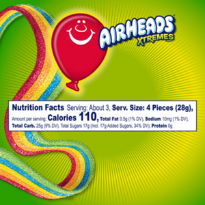 Airheads Xtremes Rainbow Berry Belts 3 oz. Tray - Visit www.allcitycandy.com for great candy and delicious treats!