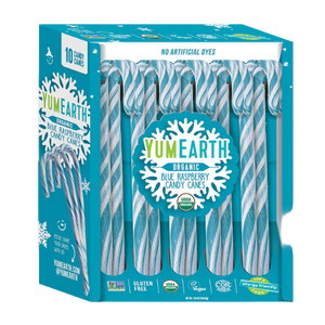 Yum Earth Organic Blue Raspberry Candy Canes 4.94 oz. Box - Discover www.allcitycandy.com for bulk candy, chocolates, gummies & seasonal sweets. Perfect for parties, gifts & everyday treats—shop your favorites now!