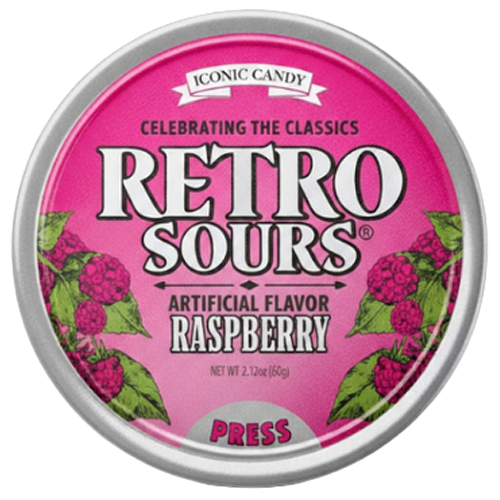 Iconic Candy Retro Sours Raspberry 2 oz. Tin - Discover www.allcitycandy.com for bulk candy, chocolates, gummies & seasonal sweets. Perfect for parties, gifts & everyday treats—shop your favorites now!