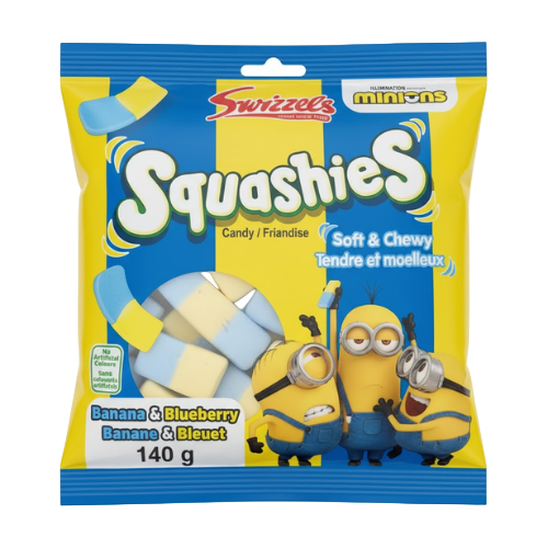 Swizzels Squashies Banana and Blueberry Minions 140g Bag - Discover www.allcitycandy.com for bulk candy, chocolates, gummies & seasonal sweets. Perfect for parties, gifts & everyday treats—shop your favorites now!