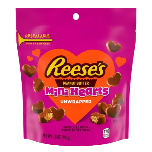 Reese's Peanut Butter Mini Unwrapped Hearts 7.6 oz. Bag - Visit www.allcitycandy.com for great candy and delicious treats! 
