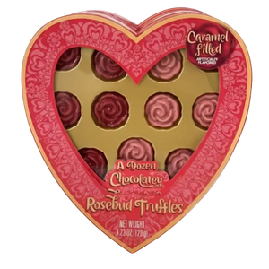 Chocolate Rosebud Truffles Caramel Filled Heart Box 12-Piece - All