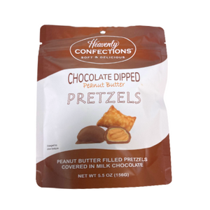 Heavenly Confections Chocolate Dipped Peanut Butter Pretzels 5.5 oz. Bag  www.allcitycandy.com for fresh and delicious sweet treats